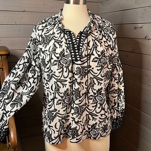 Loft Black/White Balloon Sleeve Blouse